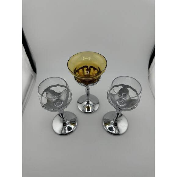 Vintage Faber Brothers Art Deco Cocktail Glasses Chrome Glass 1 Amber, 2 Clear - Picture 4 of 5